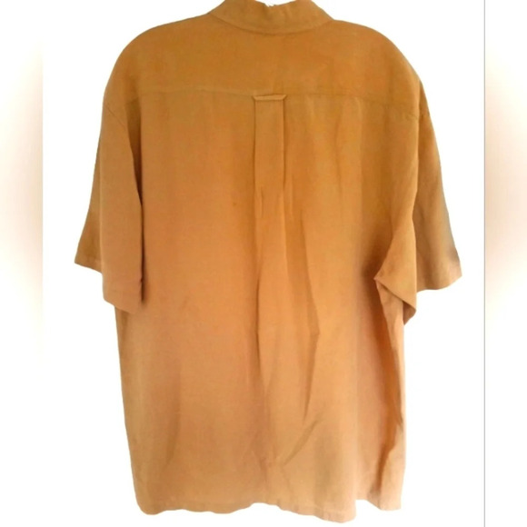 Saltaire Mens Button Down Shirt Sleeve Shirt Linen Blend Muted Yellow Size Large - Picture 2 of 5